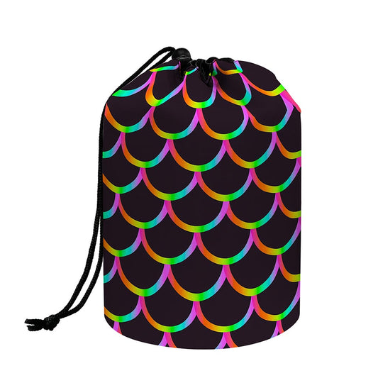 Black Mermaid Scales Pattern Print Drawstring Makeup Bag