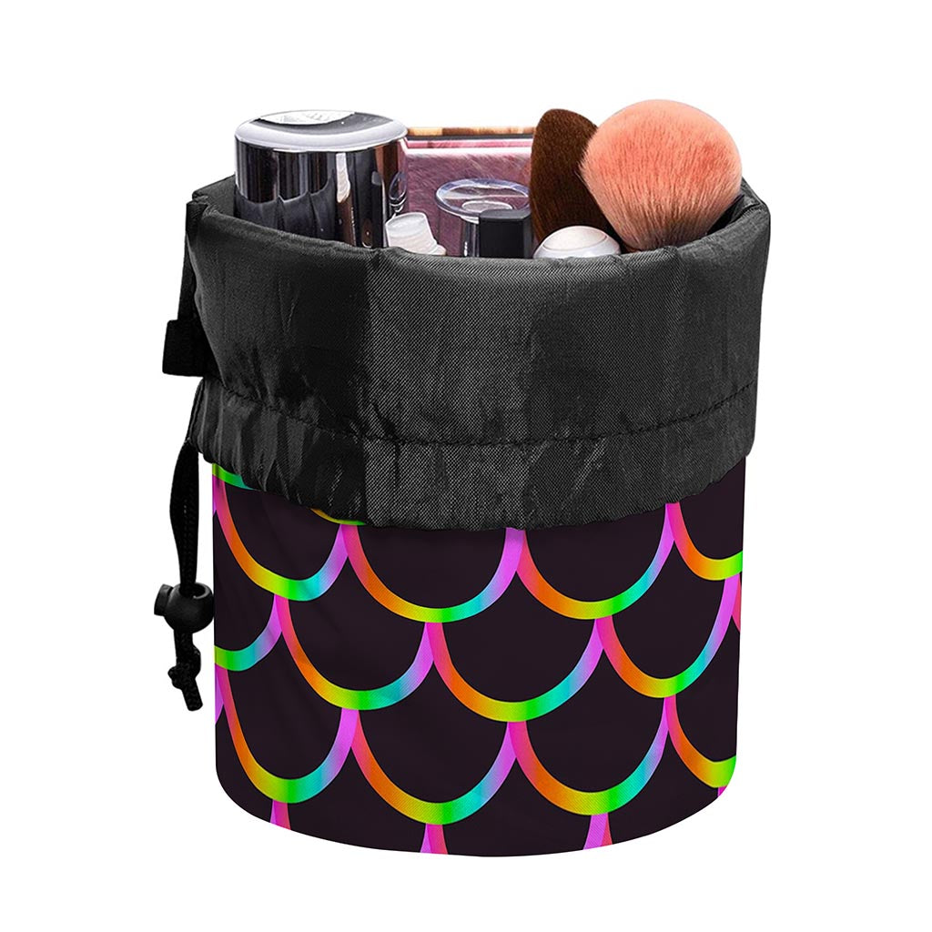Black Mermaid Scales Pattern Print Drawstring Makeup Bag