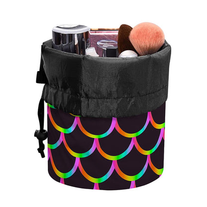 Black Mermaid Scales Pattern Print Drawstring Makeup Bag