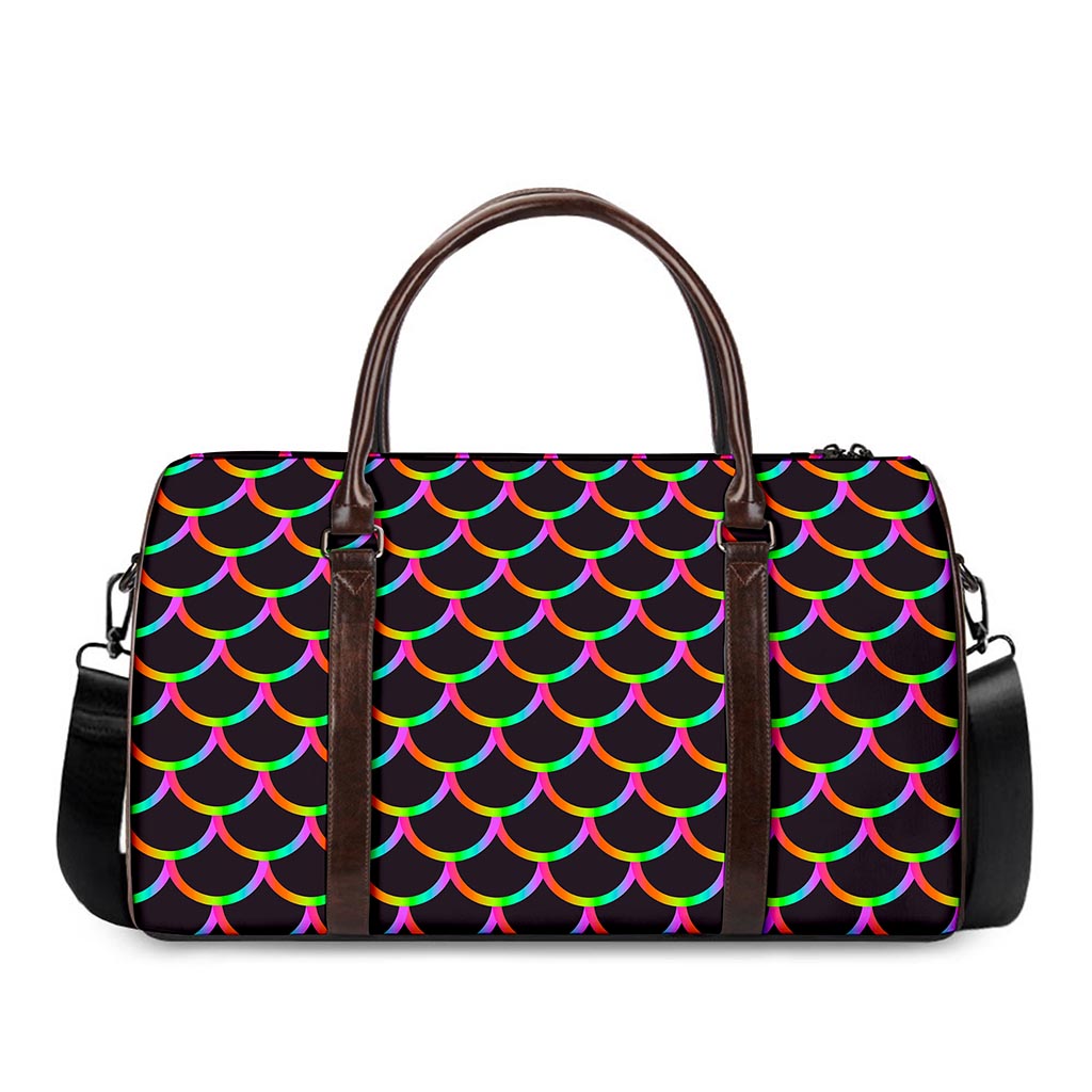 Black Mermaid Scales Pattern Print Duffle Bag