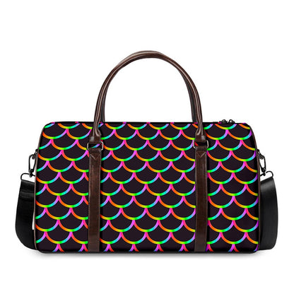 Black Mermaid Scales Pattern Print Duffle Bag