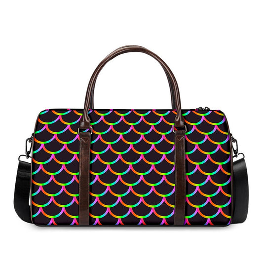 Black Mermaid Scales Pattern Print Duffle Bag