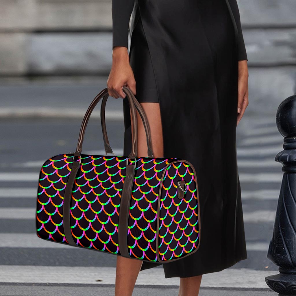 Black Mermaid Scales Pattern Print Duffle Bag
