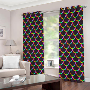 Black Mermaid Scales Pattern Print Extra Wide Grommet Curtains