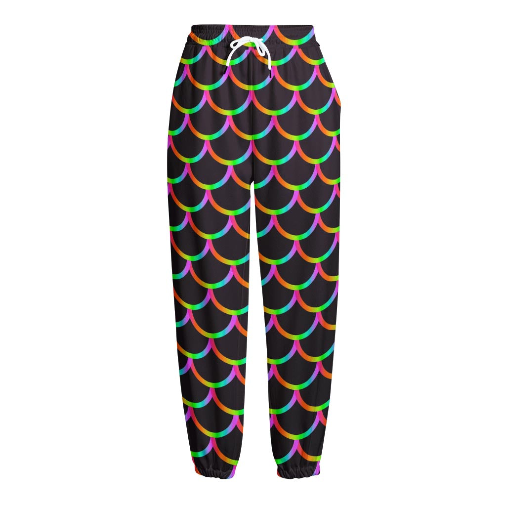 Black Mermaid Scales Pattern Print Fleece Lined Knit Pants