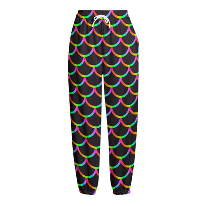 Black Mermaid Scales Pattern Print Fleece Lined Knit Pants