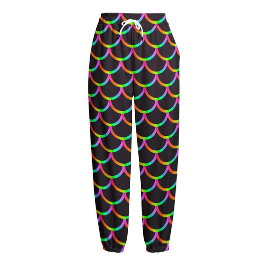 Black Mermaid Scales Pattern Print Fleece Lined Knit Pants