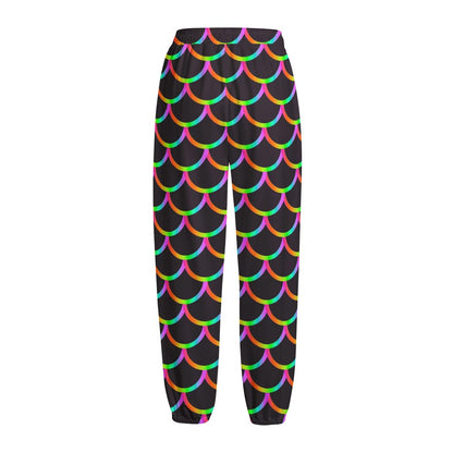 Black Mermaid Scales Pattern Print Fleece Lined Knit Pants