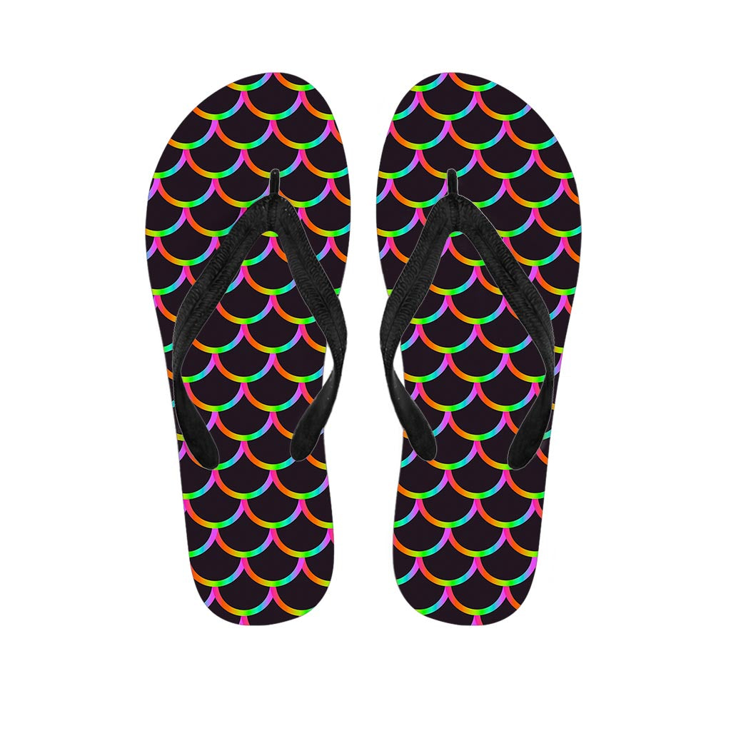Black Mermaid Scales Pattern Print Flip Flops