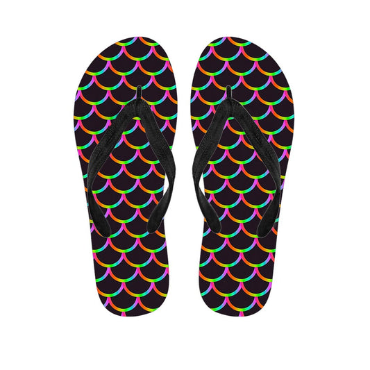 Black Mermaid Scales Pattern Print Flip Flops