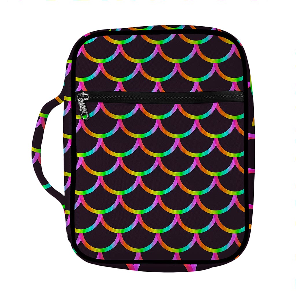 Black Mermaid Scales Pattern Print Front Pocket Bible Bag