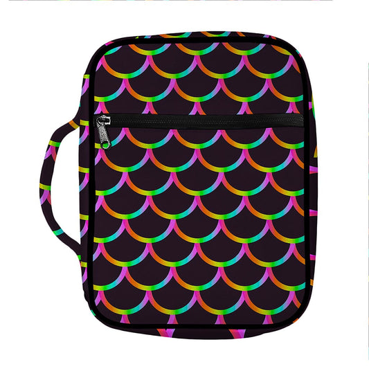Black Mermaid Scales Pattern Print Front Pocket Bible Bag