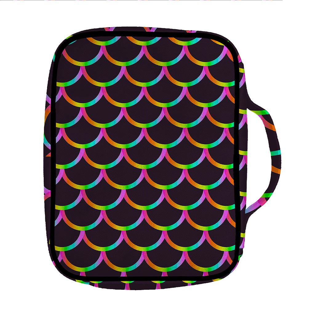 Black Mermaid Scales Pattern Print Front Pocket Bible Bag