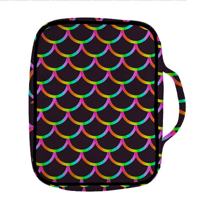 Black Mermaid Scales Pattern Print Front Pocket Bible Bag