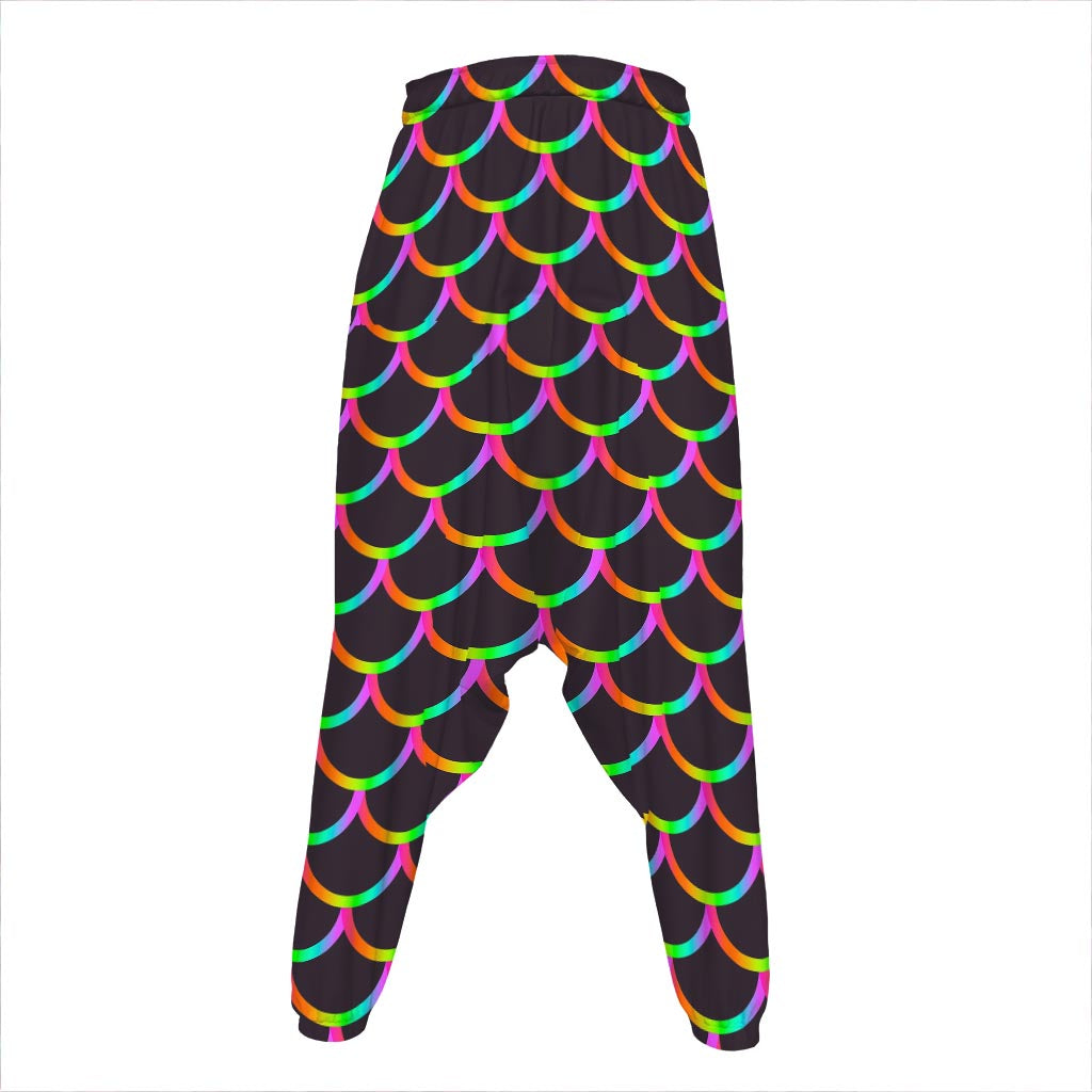 Black Mermaid Scales Pattern Print Hammer Pants