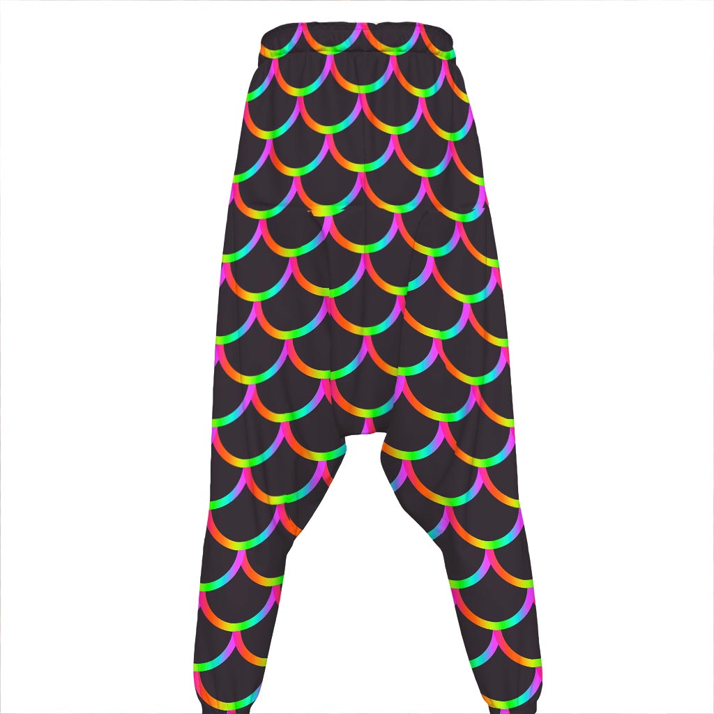 Black Mermaid Scales Pattern Print Hammer Pants