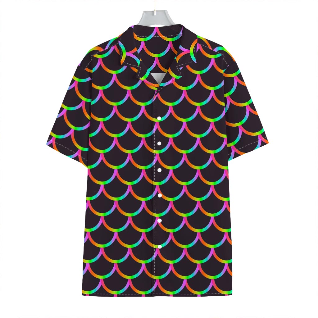 Black Mermaid Scales Pattern Print Hawaiian Shirt