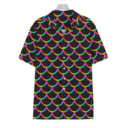 Black Mermaid Scales Pattern Print Hawaiian Shirt