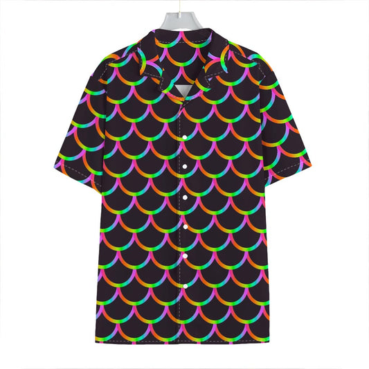 Black Mermaid Scales Pattern Print Hawaiian Shirt