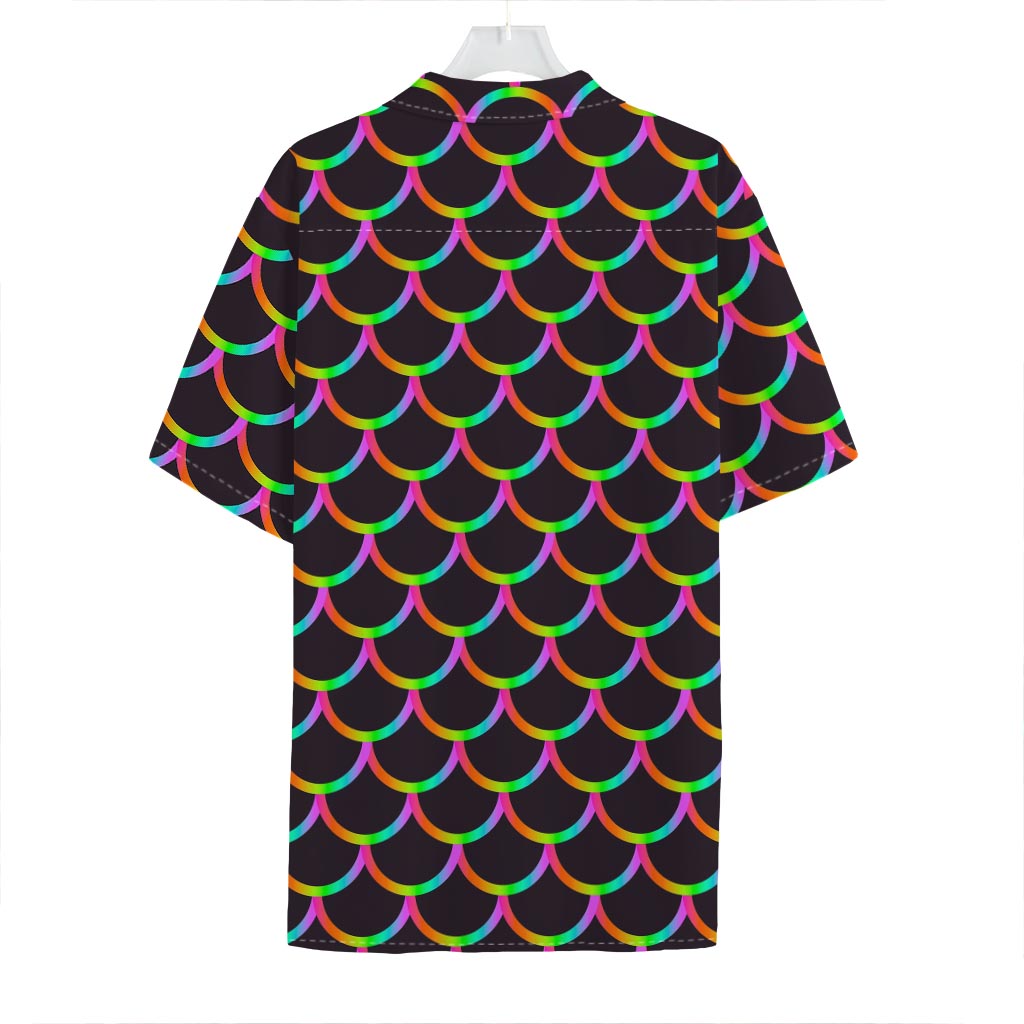 Black Mermaid Scales Pattern Print Hawaiian Shirt
