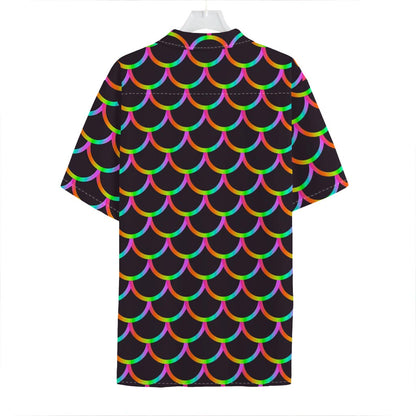 Black Mermaid Scales Pattern Print Hawaiian Shirt