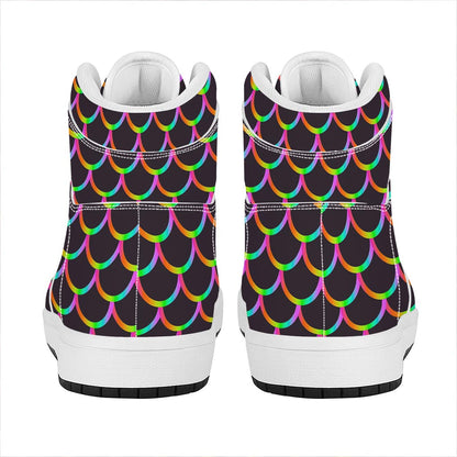 Black Mermaid Scales Pattern Print High Top Leather Sneakers