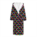 Black Mermaid Scales Pattern Print Hooded Bathrobe
