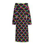 Black Mermaid Scales Pattern Print Hooded Bathrobe