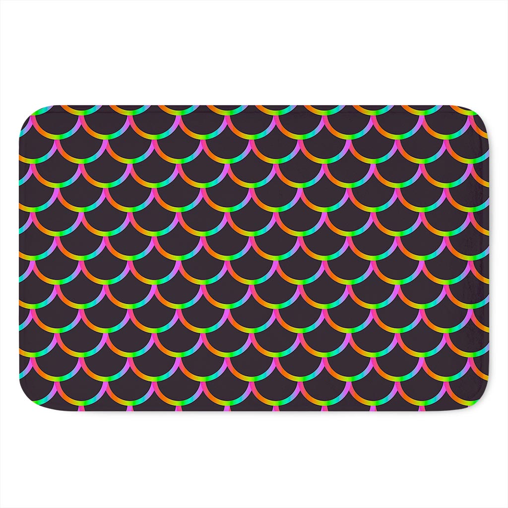 Black Mermaid Scales Pattern Print Indoor Door Mat