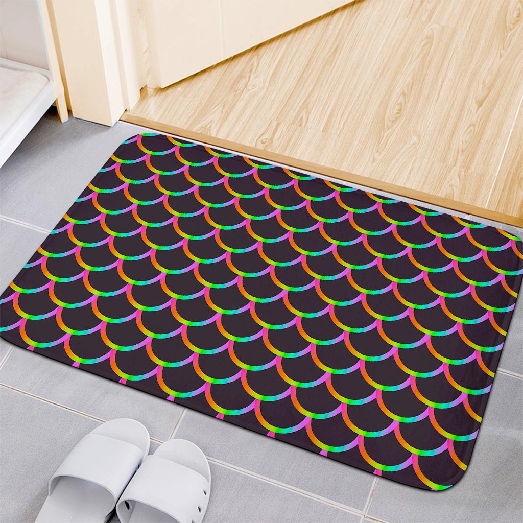 Black Mermaid Scales Pattern Print Indoor Door Mat