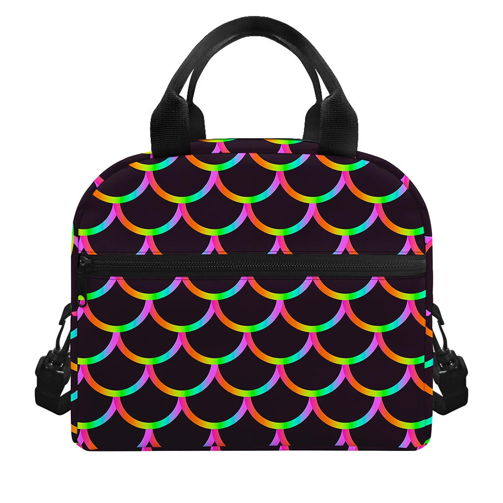 Black Mermaid Scales Pattern Print Insulated Lunch Bag