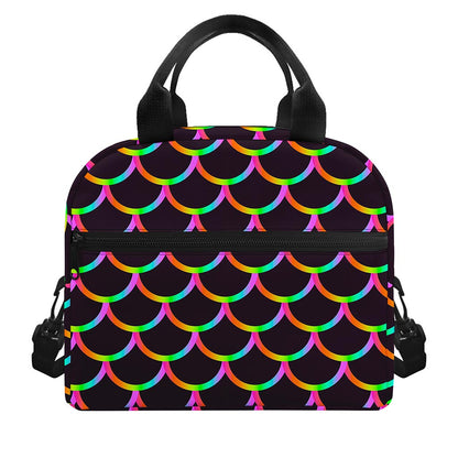 Black Mermaid Scales Pattern Print Insulated Lunch Bag