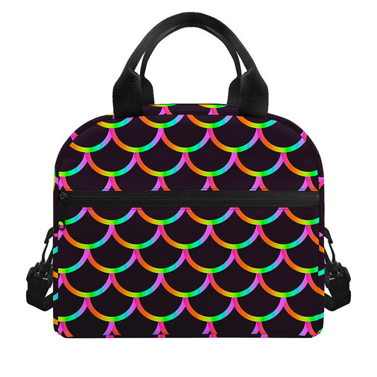 Black Mermaid Scales Pattern Print Insulated Lunch Bag