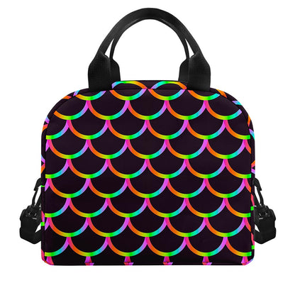 Black Mermaid Scales Pattern Print Insulated Lunch Bag
