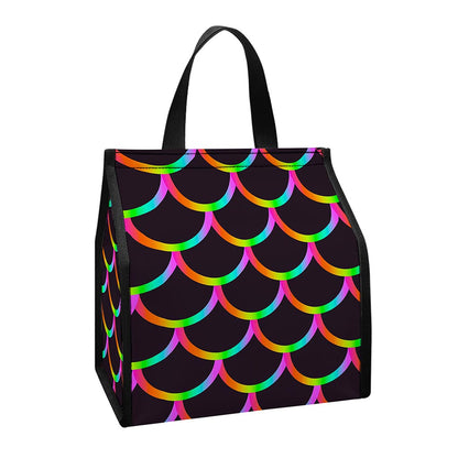Black Mermaid Scales Pattern Print Insulated Lunch Tote