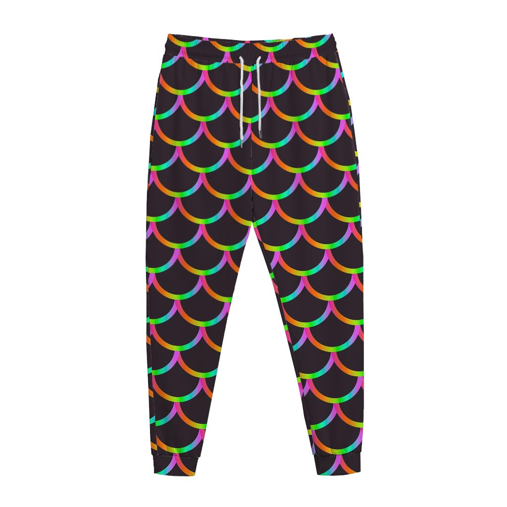 Black Mermaid Scales Pattern Print Jogger Pants