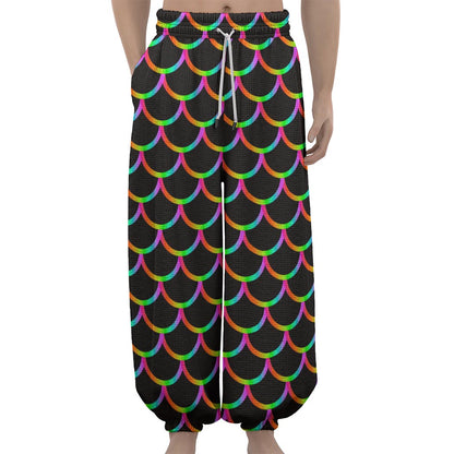 Black Mermaid Scales Pattern Print Lantern Pants