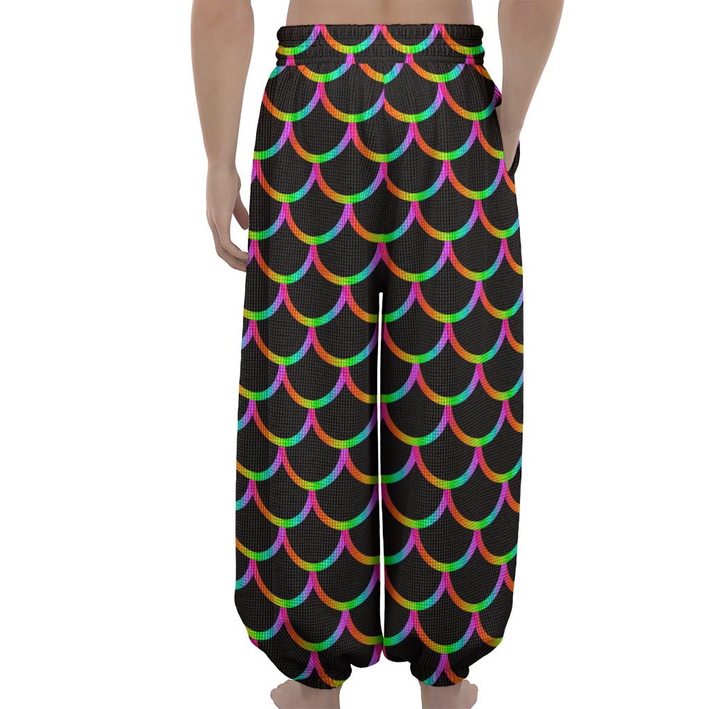 Black Mermaid Scales Pattern Print Lantern Pants