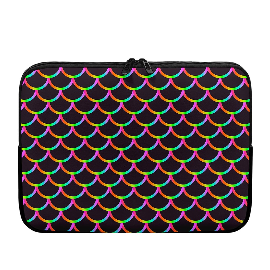 Black Mermaid Scales Pattern Print Laptop Sleeve