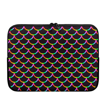 Black Mermaid Scales Pattern Print Laptop Sleeve