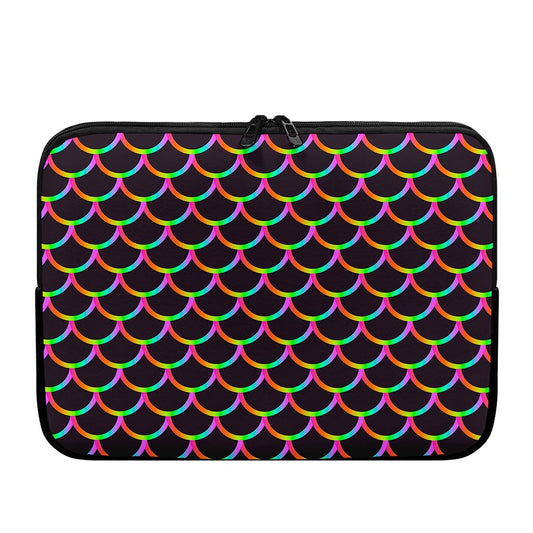 Black Mermaid Scales Pattern Print Laptop Sleeve