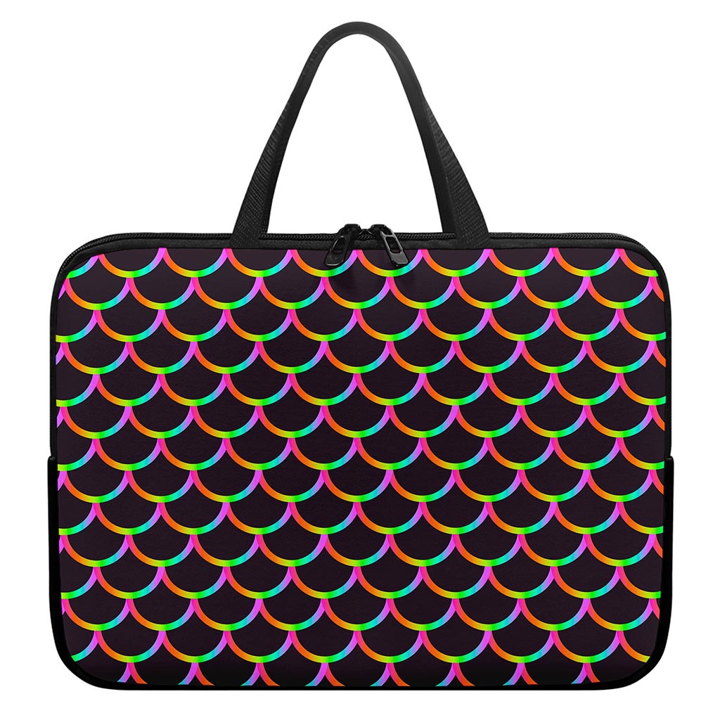 Black Mermaid Scales Pattern Print Laptop Sleeve With Handle