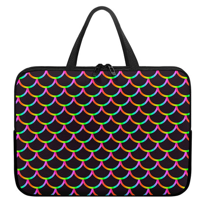 Black Mermaid Scales Pattern Print Laptop Sleeve With Handle