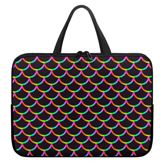 Black Mermaid Scales Pattern Print Laptop Sleeve With Handle