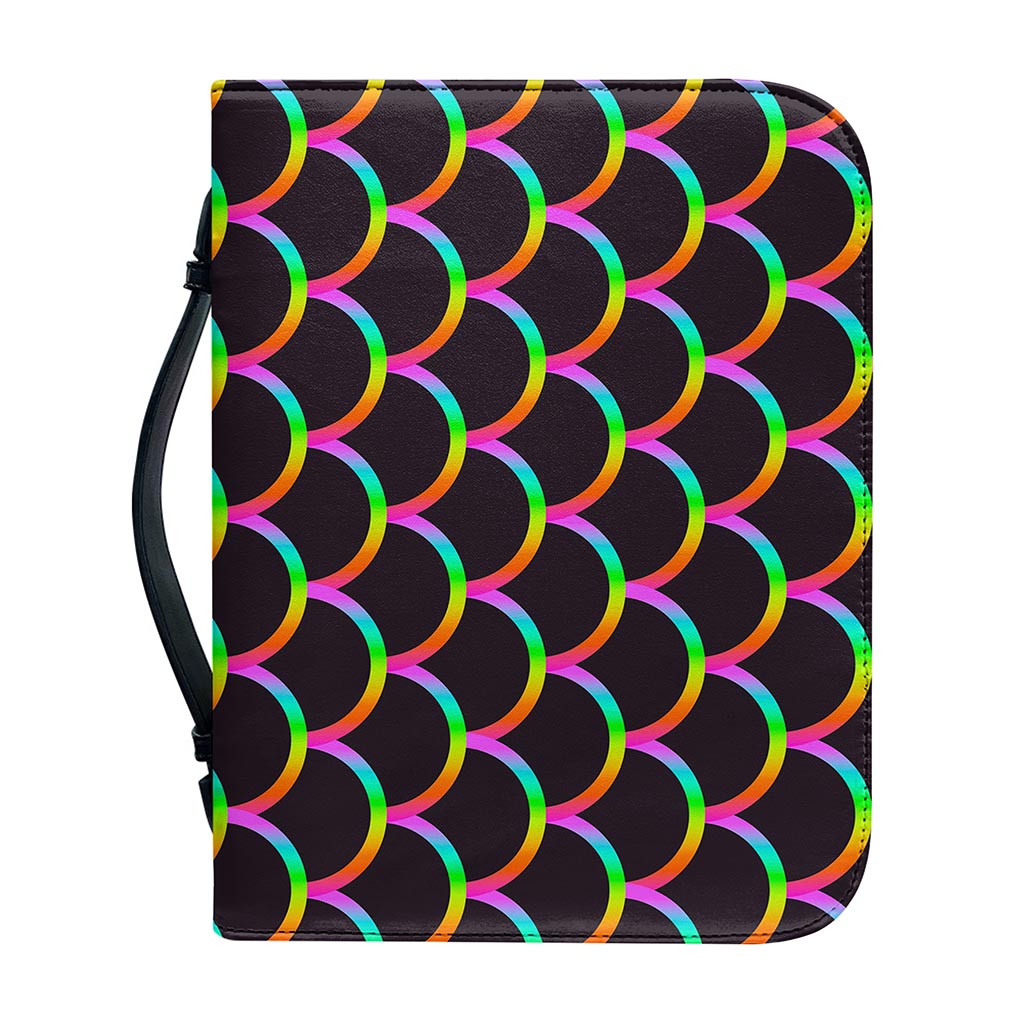 Black Mermaid Scales Pattern Print Leather Bible Cover
