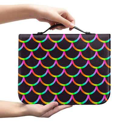 Black Mermaid Scales Pattern Print Leather Bible Cover