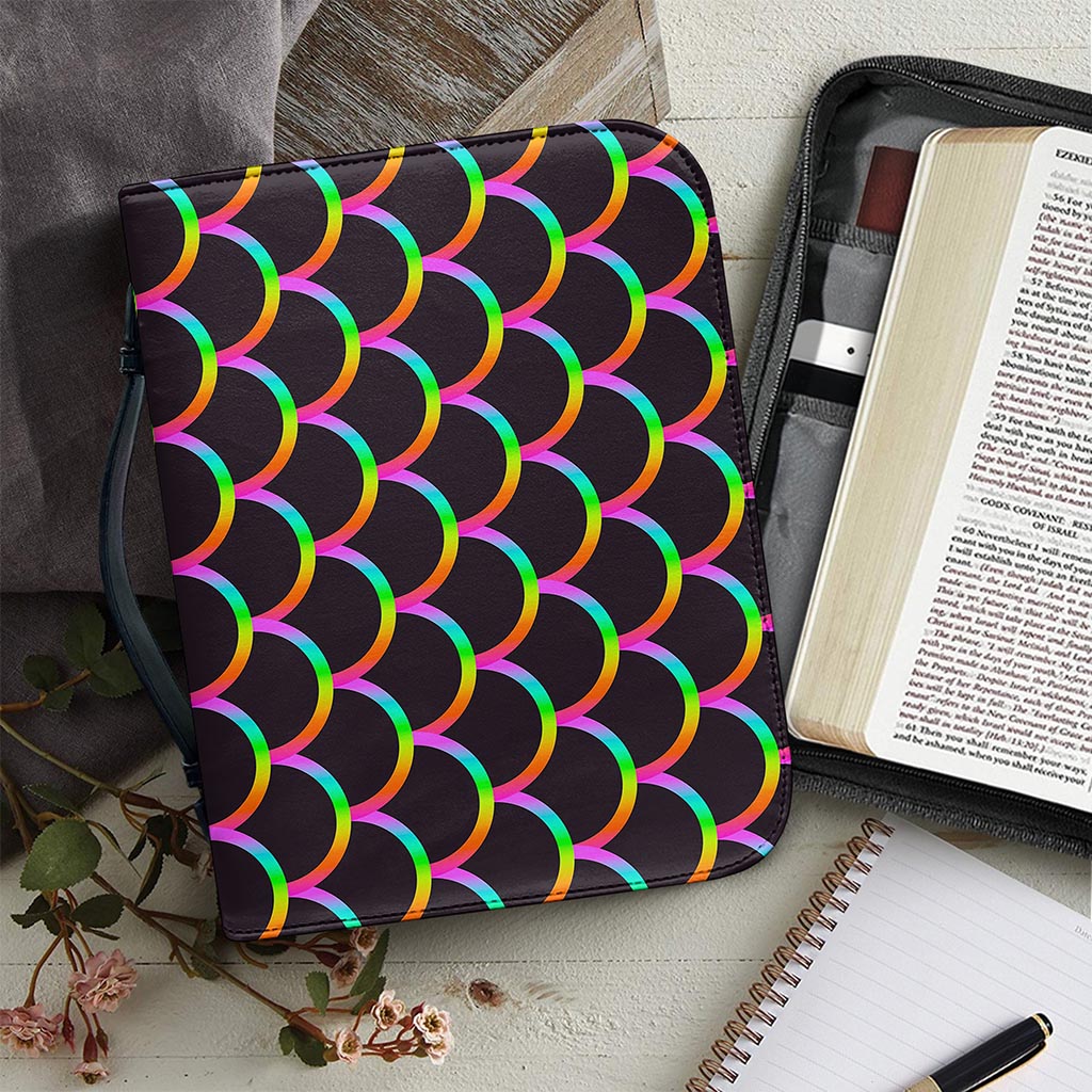 Black Mermaid Scales Pattern Print Leather Bible Cover