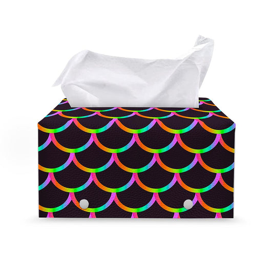 Black Mermaid Scales Pattern Print Leather Tissue Box Cover