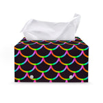 Black Mermaid Scales Pattern Print Leather Tissue Box Cover