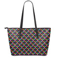 Black Mermaid Scales Pattern Print Leather Tote Bag With Zipper